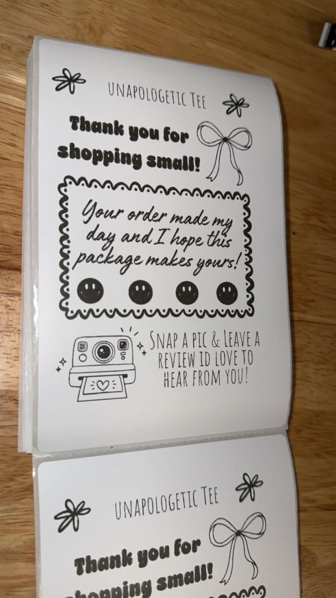 4x6 Thermal Packaging Stickers - Snap Pictures Bow