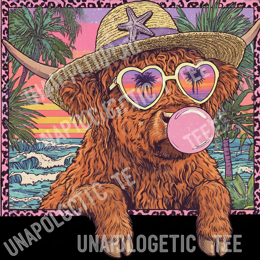 Summer Bubble Vibes Highland cow - DTF Transfer